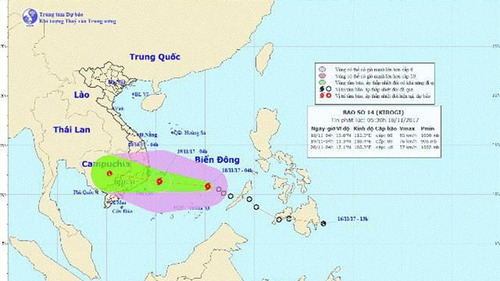 Bão số 14 di chuyển theo hướng Tây Tây Nam và khả năng mạnh thêm