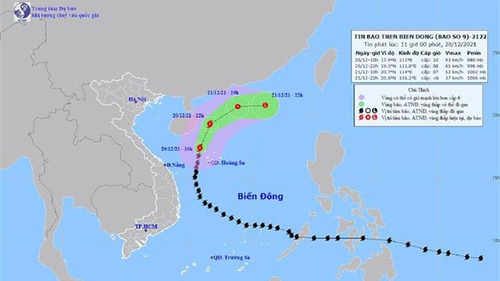 Bão số 9 đổi hướng Đông Bắc và suy yếu dần thành áp thấp nhiệt đới