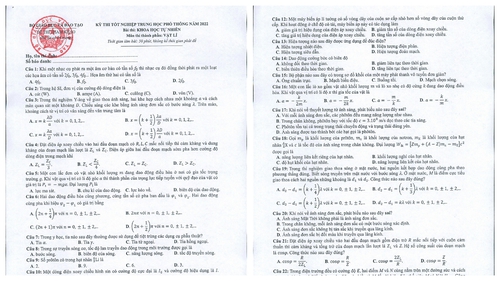 Đề thi môn Vật lý tốt nghiệp THPT quốc gia năm 2022