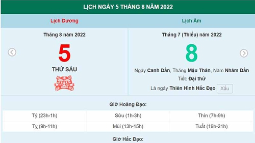 Xem lịch ngày 5 tháng 8 năm 2022 là ngày tốt hay xấu?