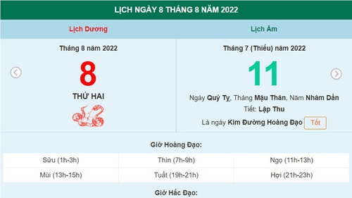 Xem lịch ngày 8 tháng 8 năm 2022 là ngày tốt hay xấu?