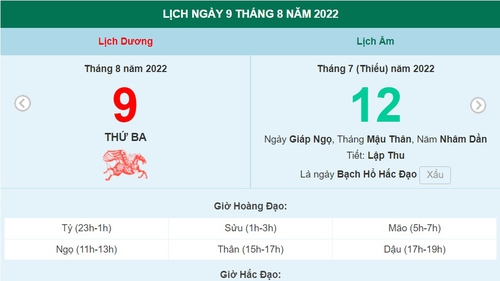 Xem lịch ngày 9 tháng 8 năm 2022 là ngày tốt hay xấu?