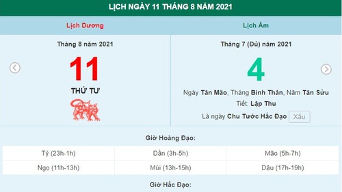 Xem lịch ngày 11 tháng 8 năm 2022 là ngày tốt hay xấu?