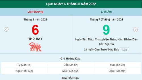 Xem lịch ngày 6 tháng 8 năm 2022 là ngày tốt hay xấu?