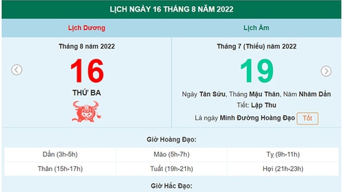 Lịch âm 16/8, xem lịch thứ Ba ngày 16 tháng 8 năm 2022 là ngày tốt hay xấu?