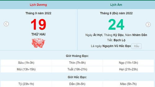 Lịch âm 19/9, xem lịch thứ Hai ngày 19 tháng 9 năm 2022 là ngày tốt hay xấu?