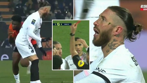 Sergio Ramos lập kỷ lục… thẻ đỏ mới, PSG suýt thua Lorient