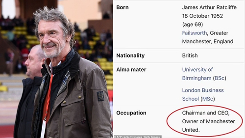 CĐV MU đổi tên tỷ phú Jim Ratcliffe là chủ hữu của MU trên Wikipedia