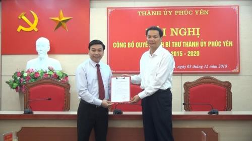 Bổ nhiệm ông Nguyễn Văn Mạnh làm Bí thư Thành ủy Phúc Yên