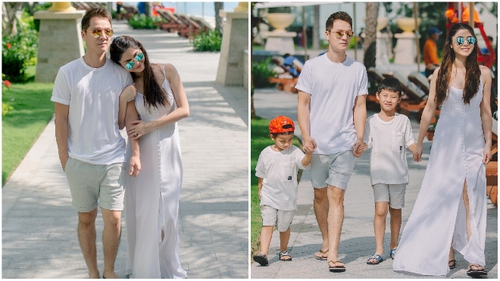 Vợ chồng Đăng Khôi - Thủy Anh 'xì tin' bên hai 'thiên thần nhí'