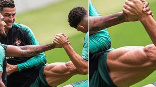 Ronaldo lại vén quần, khoe cơ đùi khủng khi trở lại ĐT Bồ Đào Nha