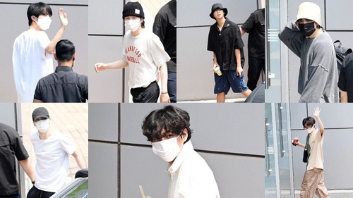 BTS tái xuất đi ghi hình, quần áo thời thượng chuẩn mùa hè
