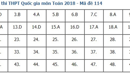 Giải đề thi toán 2018 mã đề 114