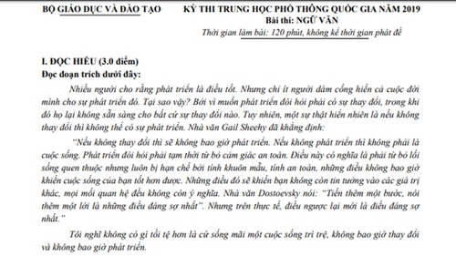 Đề thi Văn THPT Quốc gia 2019