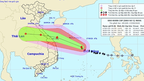 Bão số 5 đi vào đất liền các tỉnh từ Quảng Bình đến Quảng Nam