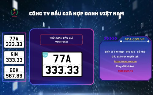Công bố các biển sô 51M – 333.33 và 77A -333.33 trong ngày 6.5.2025 