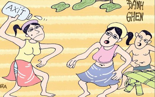Đánh ghen - Tranh của họa sĩ Vũ Ngọc Bách