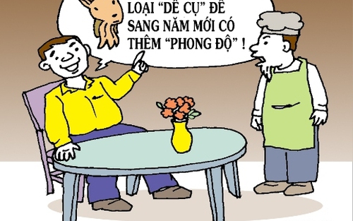 Lẩu loại 'Dê cụ' - Tranh của họa sĩ Tín Nhượng