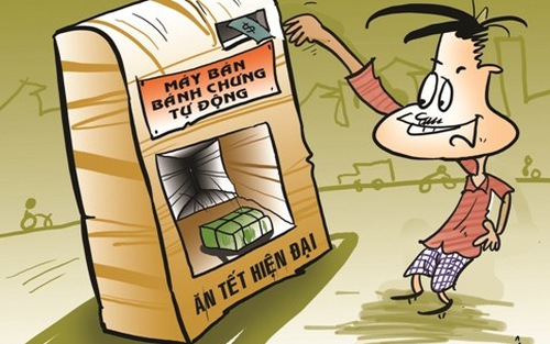 Máy bán bánh chưng - Tranh của họa sĩ Dũng Cận