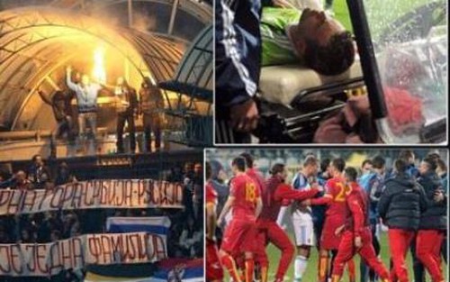 Thủ môn Akinfeev bỏng vì pháo sáng rơi trúng người, trận Nga-Montenegro bị hoãn