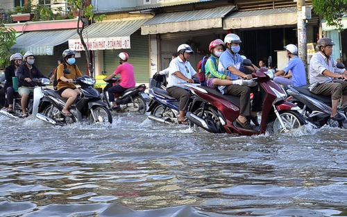 Họa vô đơn chí: Triều cường đỉnh điểm, kết hợp mưa lớn vào đúng giờ cao điểm