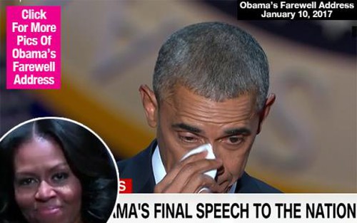 Tổng thống Obama nhìn vợ và bật khóc khi phát biểu chia tay