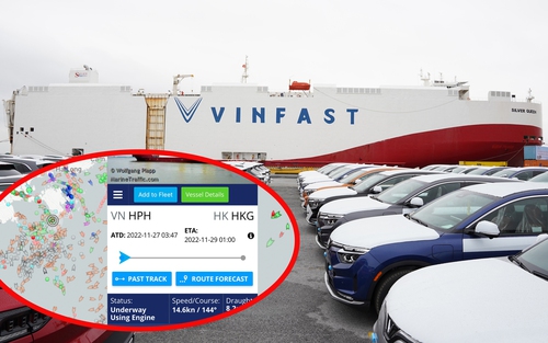 Cập nhật hành trình tàu chở lô VinFast VF 8: Vận tốc 27 km/h, đang trên đường tới Hồng Kông