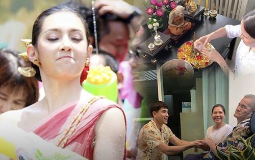 Dàn minh tinh Thái Lan ăn mừng ngày Tết Songkran cổ truyền: Người hóa nữ thần, người ở bên báo hiếu cha mẹ