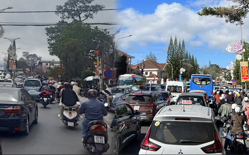 Sắp hết Tết mà Đà Lạt vẫn còn đông nghịt, xe kẹt hàng dài trên đường Trần Phú