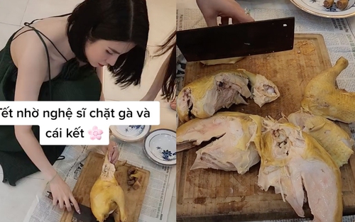 Diệp Lâm Anh trổ tài chặt gà thoăn thoắt khiến dân mạng tròn mắt vì quá đảm đang