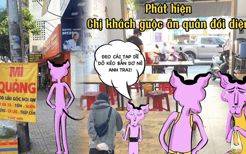 Cuời xỉu với quán mì quảng có “nhân viên hoạt hình” gây xôn xao, bán đồ ăn mà cứ tưởng đi tấu hài