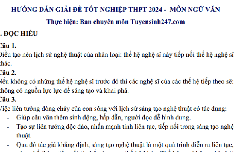 Đáp án môn Văn đề thi tốt nghiệp THPT năm 2024