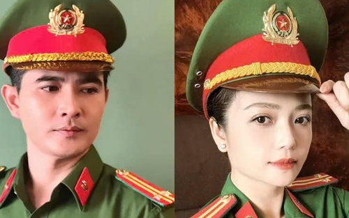 Cặp đôi 'Gia đình mình vui bất thình lình' đồng loạt khoe ảnh mặc quân phục công an