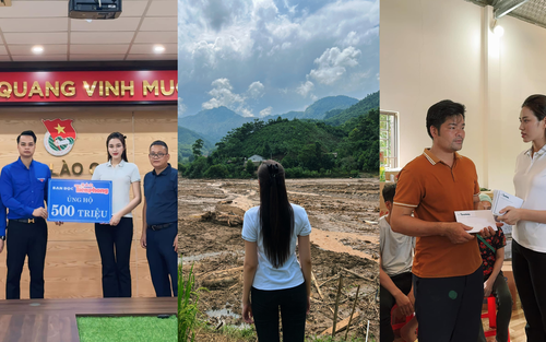 Hoa hậu Đỗ Thị Hà đến làng Nủ động viên, hỗ trợ bà con sau bão Yagi