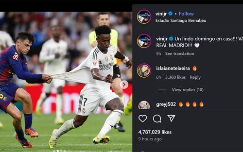 Bức ảnh Pedri "xin áo" Vinicius Jr gây bão mạng xã hội với lượt like cực khủng