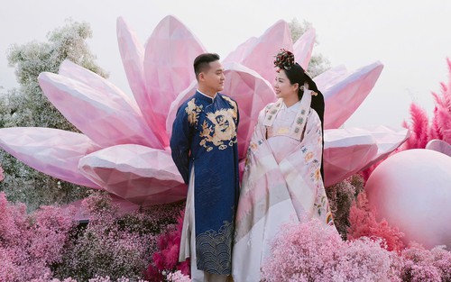 Chú rể Hàn diện áo dài ngũ thân của NTK Vũ Lan Anh trong lễ cưới với cô dâu Việt ở Sapa