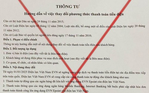 Cảnh giác với văn bản giả mạo EVN phát tán thông tin sai lệch