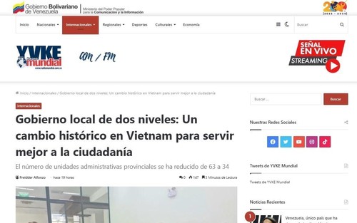 Truyền thông Venezuela đưa tin đậm nét về công cuộc "sắp xếp lại giang sơn" của Việt Nam