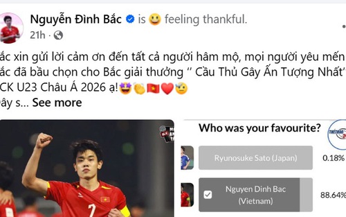 Đình Bắc tri ân người hâm mộ sau khi nhận danh hiệu cao quý của AFC