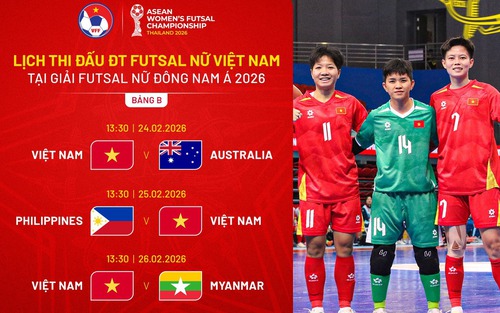 Lịch thi đấu ĐT futsal nữ Việt Nam tại giải vô địch Đông Nam Á 2026
