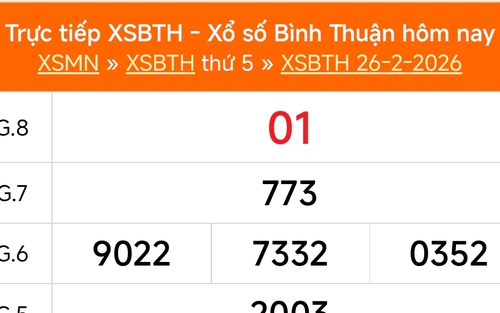 XSBTH 26/2 - Kết quả xổ số Bình Thuận hôm nay 26/2/2026 - Trực tiếp XSBTH ngày 26 tháng 2