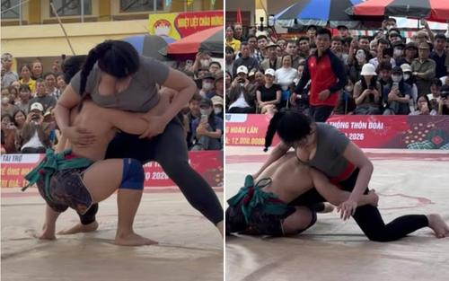 Hot girl làng vật Anh Thơ đánh bại nhà vô địch SEA Games, gây sốt ở hội vật đầu xuân 2026