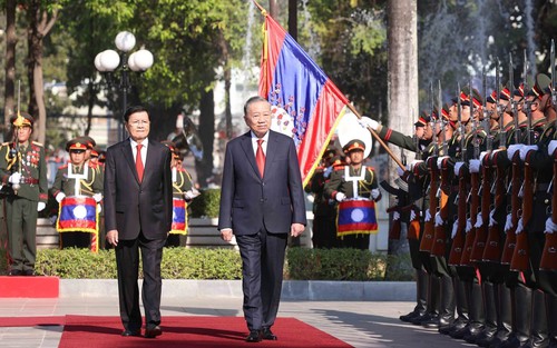 Lễ đón trọng thể Tổng Bí thư Tô Lâm tại thủ đô Viêng Chăn, Lào