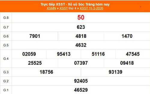 XSST 11/3 - Kết quả xổ số Sóc Trăng hôm nay 11/3/2026 - Trực tiếp XSST ngày 11 tháng 3