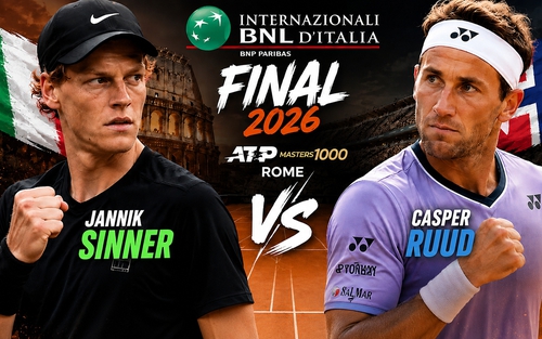 Chung kết Rome Masters 2026: Jannik Sinner sẽ lại thắng dễ Casper Ruud?