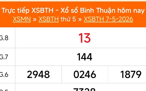 XSBTH 7/5 - Kết quả xổ số Bình Thuận hôm nay 7/5/2026 - Trực tiếp XSBTH ngày 7 tháng 5