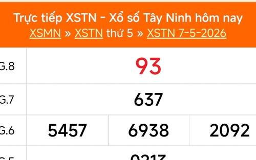 XSTN 7/5 - Kết quả xổ số Tây Ninh hôm nay 7/5/2026 - Trực tiếp XSTN ngày 7 tháng 5