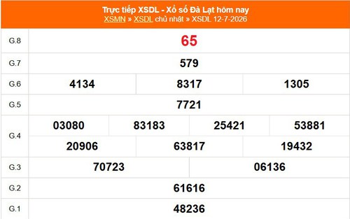XSDL 12/7 - Kết quả xổ số Đà Lạt hôm nay 12/7/2026 - Trực tiếp XSDL ngày 12 tháng 7