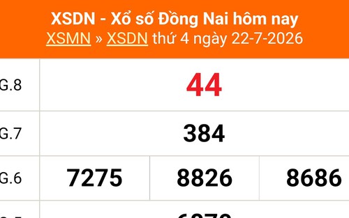 XSDN 22/7 - Kết quả xổ số Đồng Nai hôm nay 22/7/2026 - Trực tiếp XSDN ngày 22 tháng 7