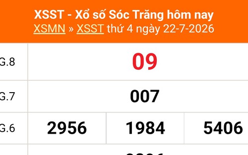XSST 22/7 - Kết quả xổ số Sóc Trăng hôm nay 22/7/2026 - Trực tiếp XSST ngày 22 tháng 7